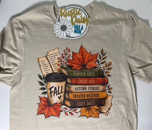 Fall Coffee Cup with Book Stack (Sand)