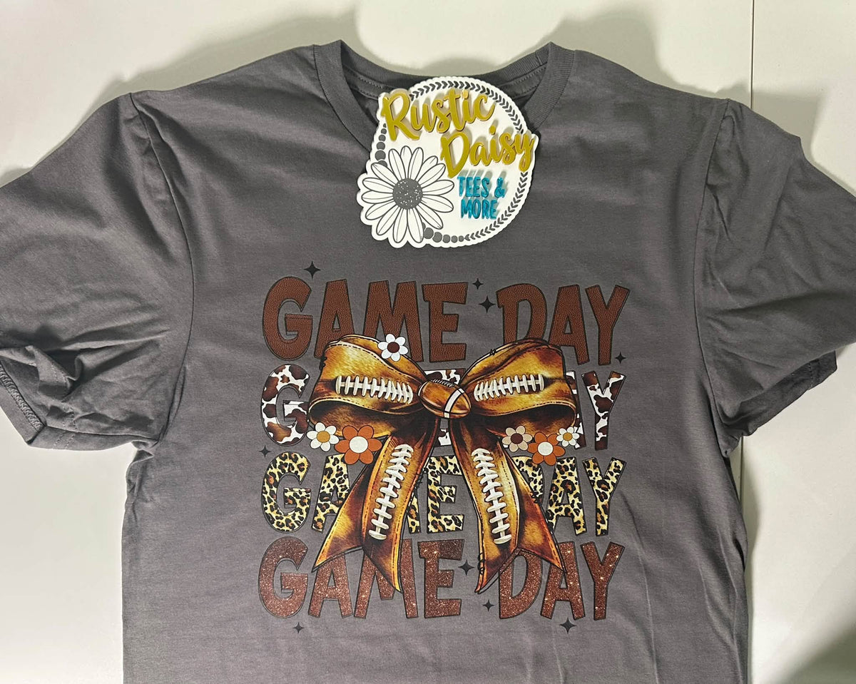 Game Day Stacked with Bow (Charcoal) Pink Dot Discount