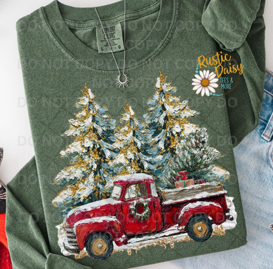 Faux Painted Red Truck & Trees
