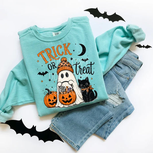 Trick or Treat Ghost Cat & Pumpkins